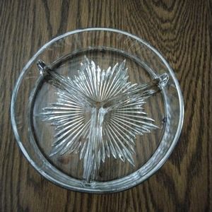 Indiana Glass Crystal & Silver Divided Dish Antique